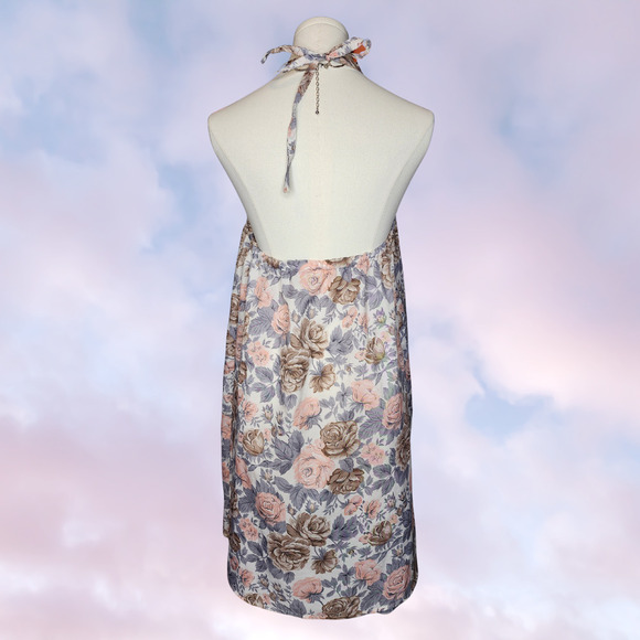 Urban Renewal Floral Pastel Pink Brown Cute Vintage Boho Chic Halter Dress S M - Picture 4 of 5